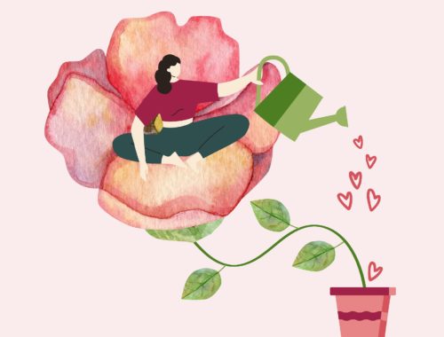 dessin d'une fleur qui s'arrose elle-même - symbole de l'amour de soi
